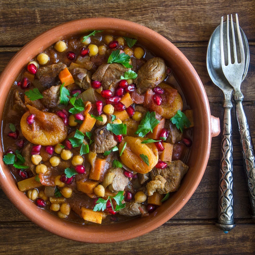 Fruity lamb tagine lamb tagine with chickpeas, apricots and pomegranate seeds