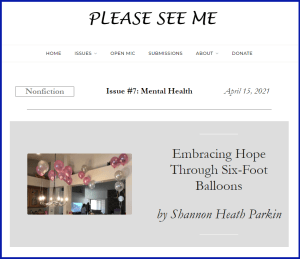 Screenshot of Please See Me article by Shannon Parkin: Embracing Hope Through Six-Foot Balloons